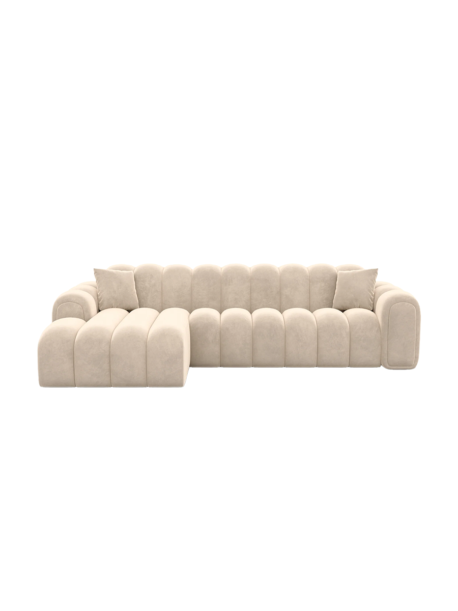 
4-Sitzer Design Ecksofa „Casamira“ mit Samtbezug - Samtbezug Beige / Eckteil links