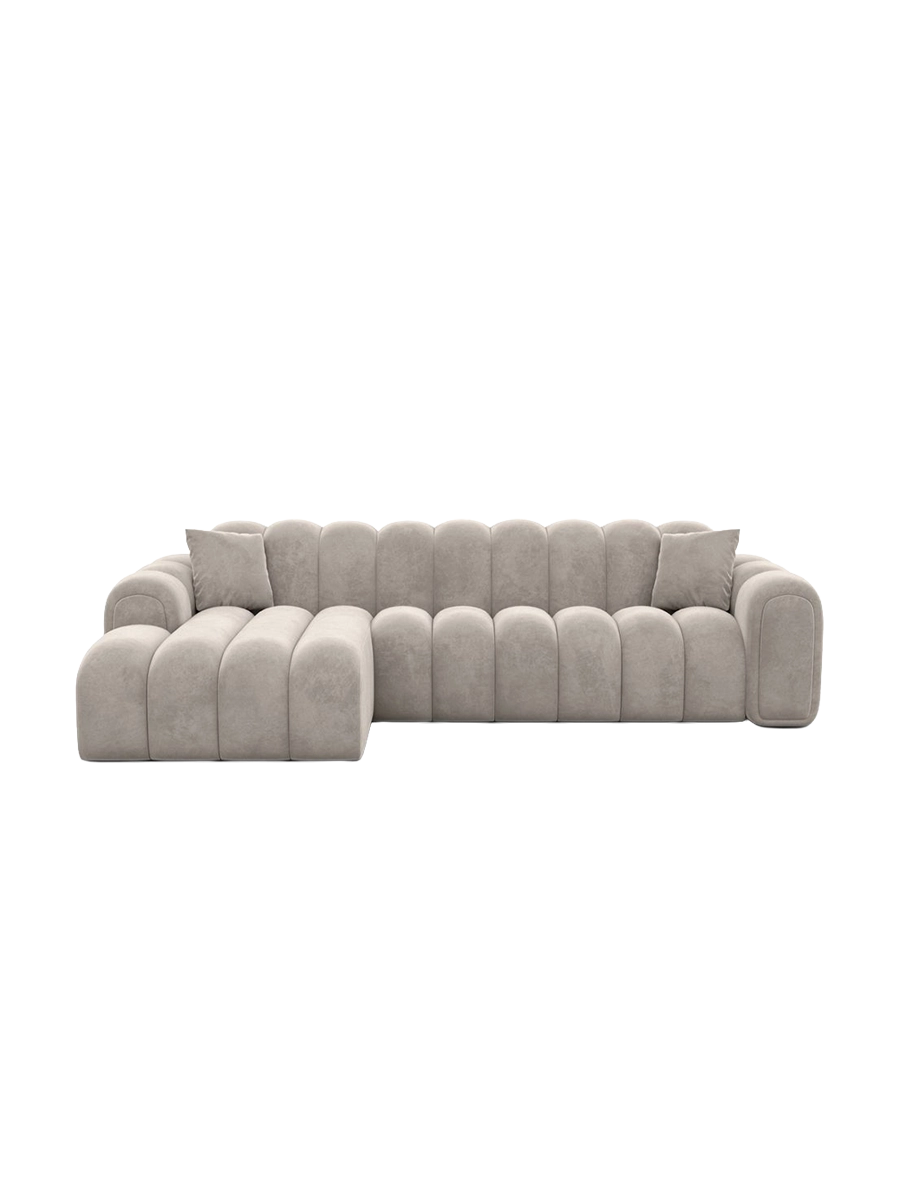 
4-Sitzer Design Ecksofa „Casamira“ mit Samtbezug - Samtbezug Beige / Eckteil links