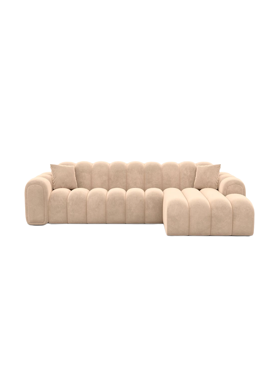 
4-Sitzer Design Ecksofa „Casamira“ mit Samtbezug - Samtbezug Beige / Eckteil links