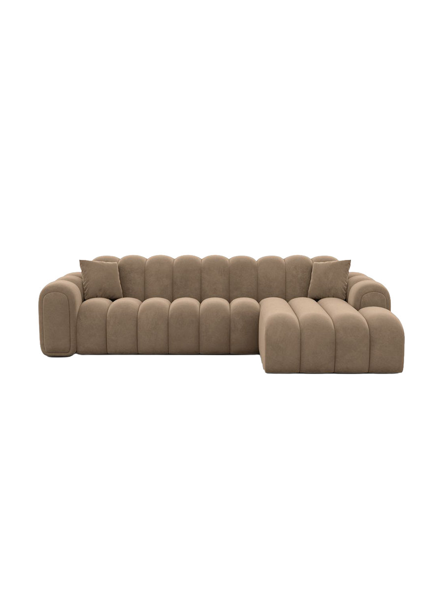 
4-Sitzer Design Ecksofa „Casamira“ mit Samtbezug - Samtbezug Beige / Eckteil links