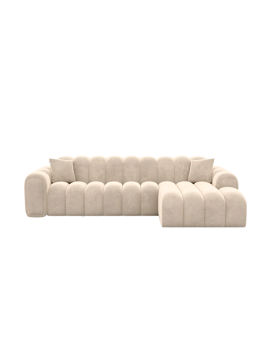 
4-Sitzer Design Ecksofa „Casamira“ mit Samtbezug - Samtbezug Beige / Eckteil links