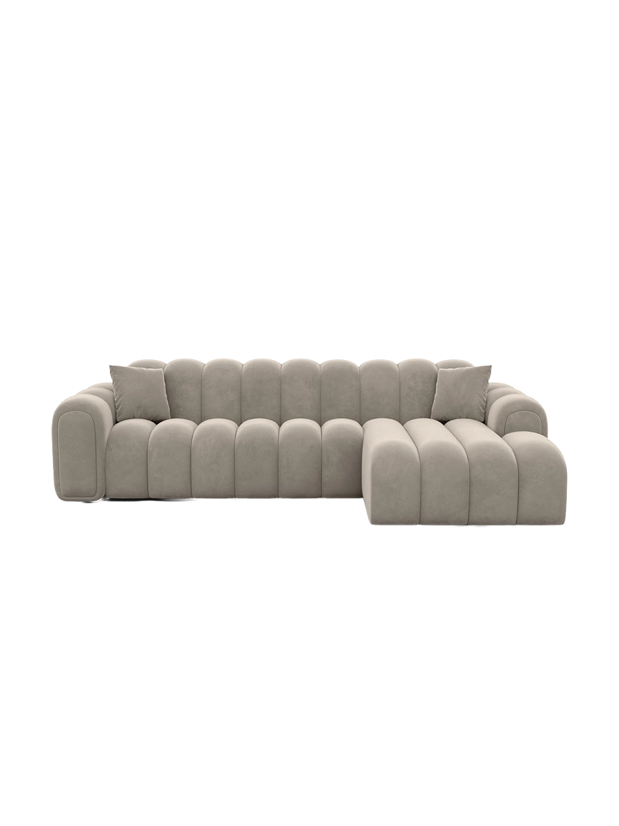 
4-Sitzer Design Ecksofa „Casamira“ mit Samtbezug - Samtbezug Beige / Eckteil links