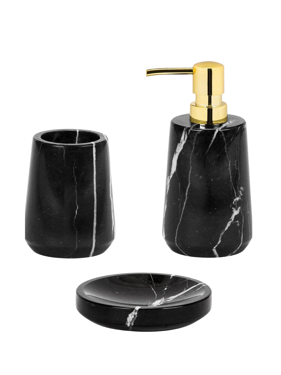 
3-teiliges Bad-Set „Black Marble“ aus Marmor