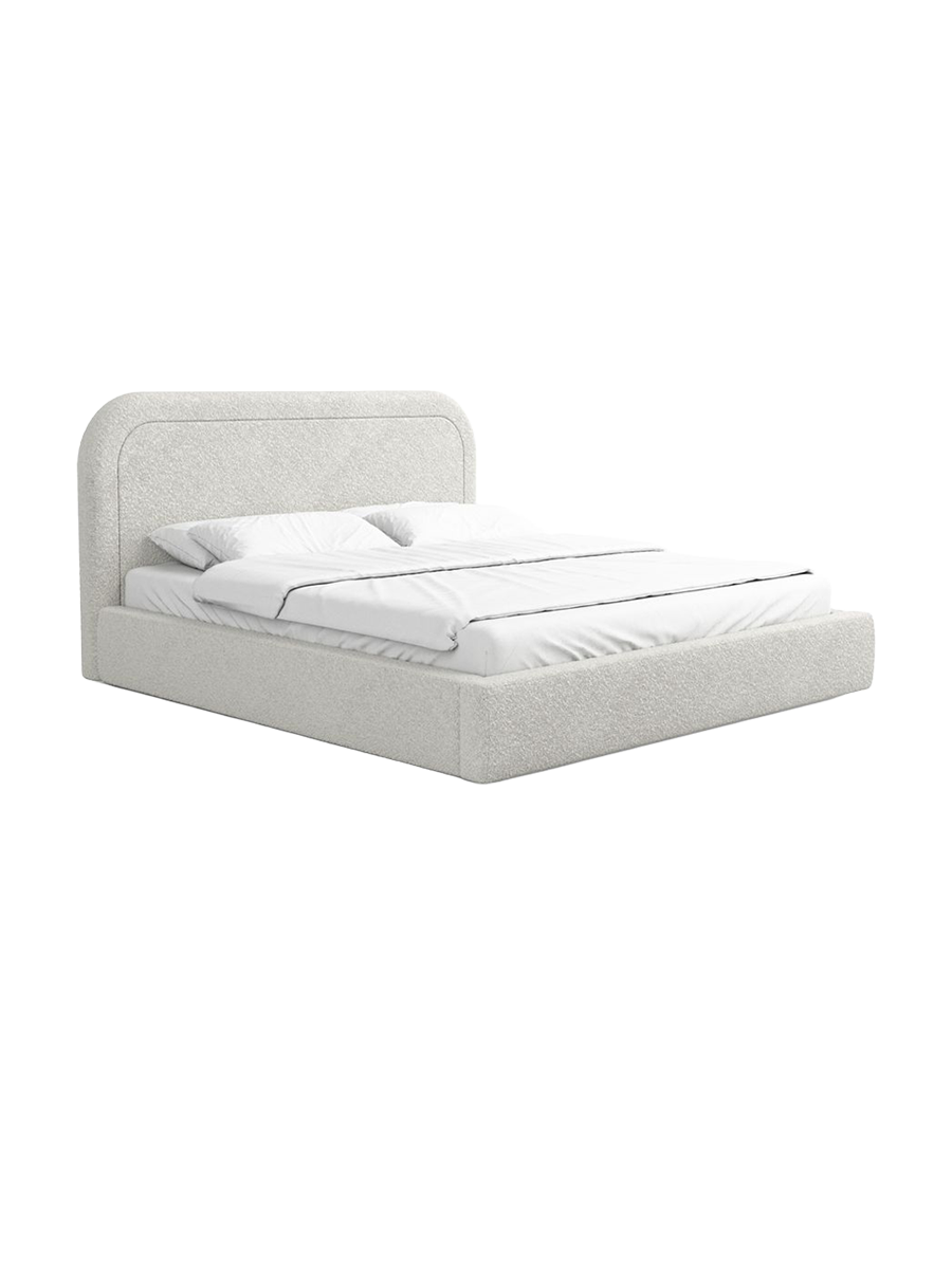 
Design Polsterbett „Masal“ mit Ablagefach, Bouclé Weiss - 140 x 200 cm
