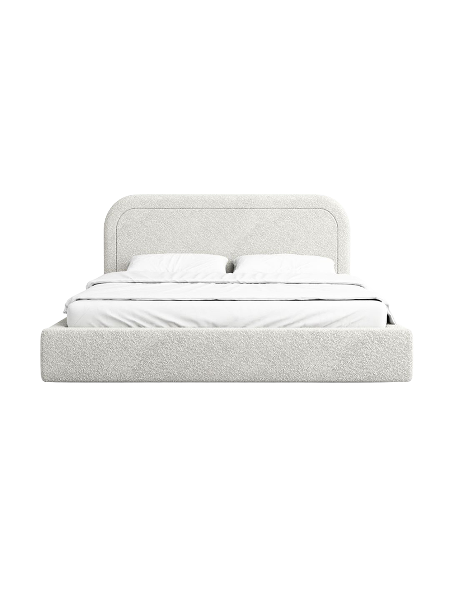 
Design Polsterbett „Masal“ mit Ablagefach, Bouclé Weiss - 140 x 200 cm