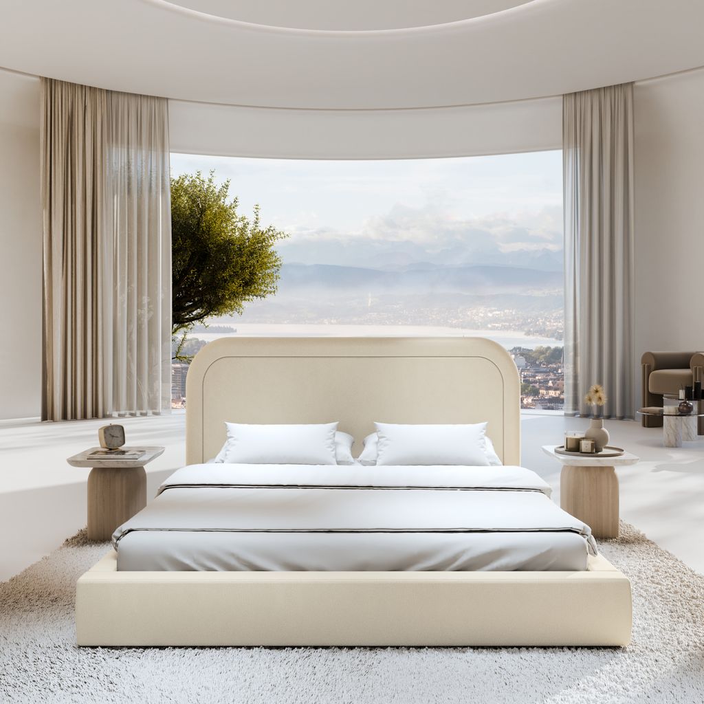 
Design Polsterbett „Masal“ mit Ablagefach, Kunstleder Beige - 140 x 200 cm