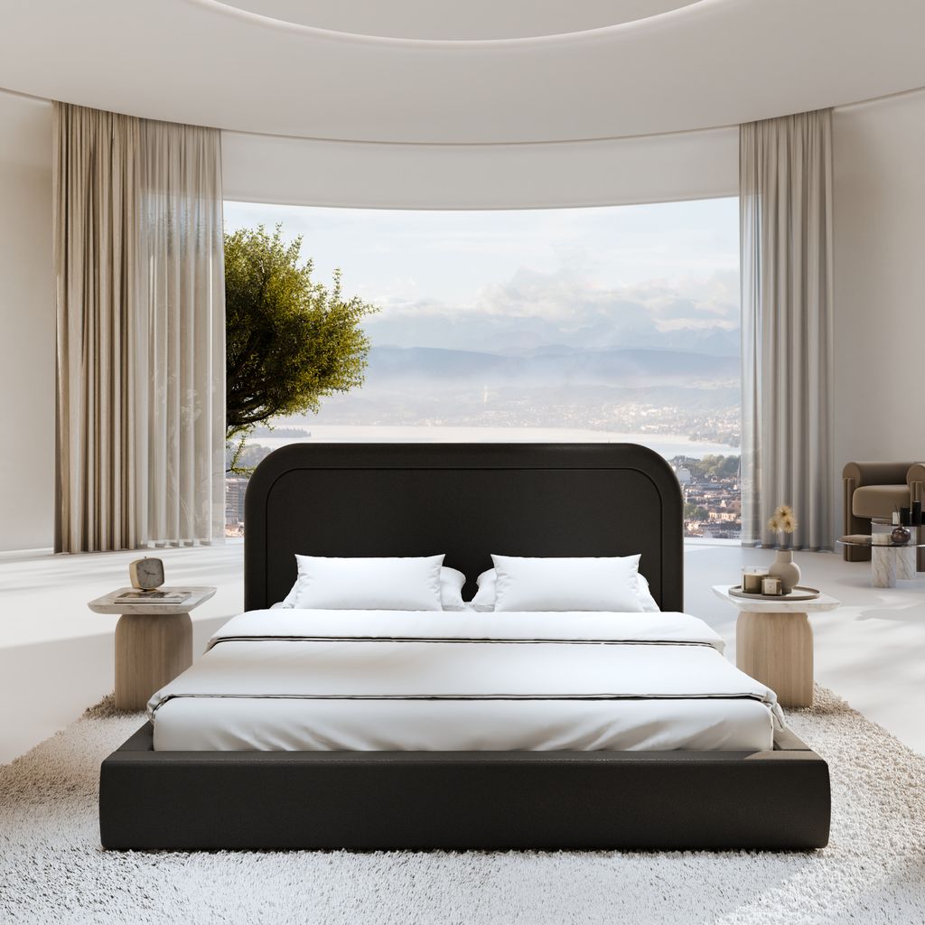 
Design Polsterbett „Masal“ mit Ablagefach, Kunstleder Schwarz - 140 x 200 cm