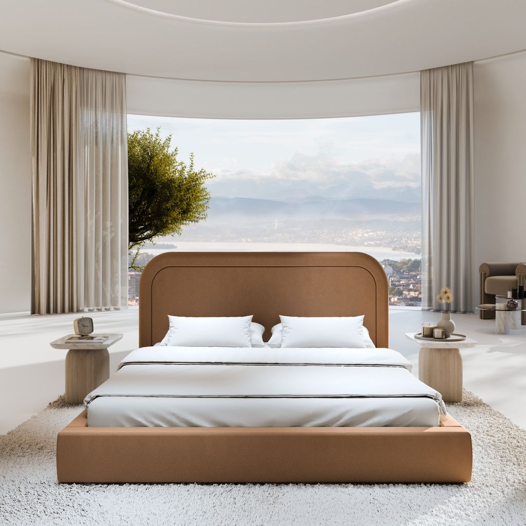 
Design Polsterbett „Masal“ mit Ablagefach, Kunstleder Choco Brown - 140 x 200 cm