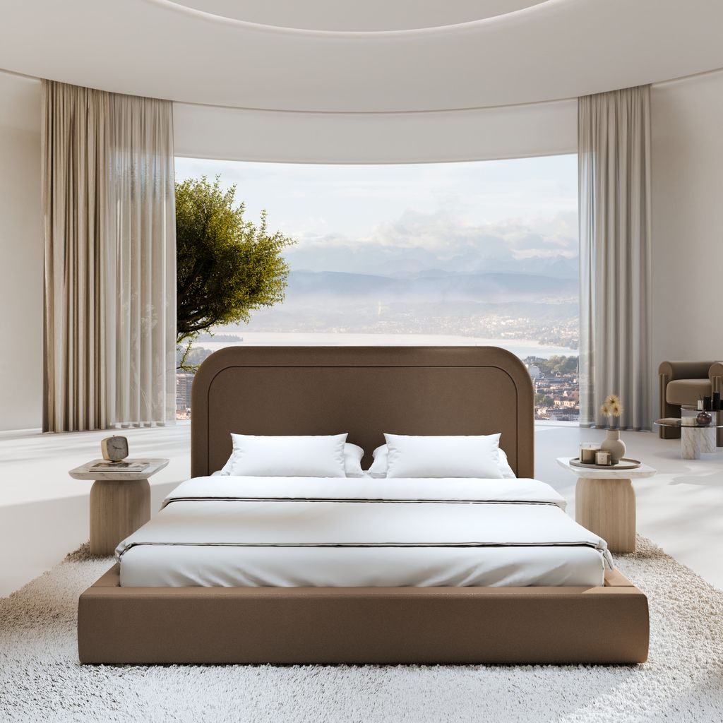 
Design Polsterbett „Masal“ mit Ablagefach, Kunstleder Dunkelbraun - 140 x 200 cm