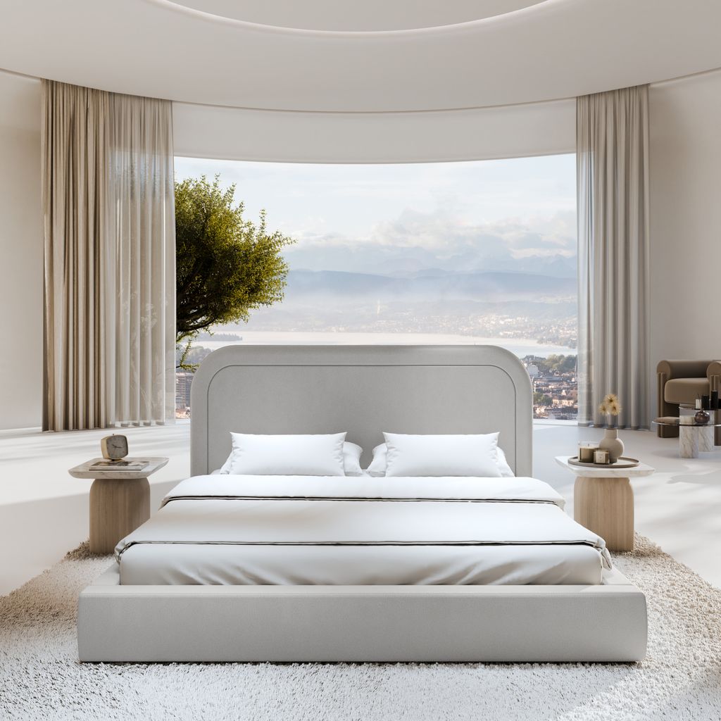 
Design Polsterbett „Masal“ mit Ablagefach, Kunstleder Hellgrau - 140 x 200 cm