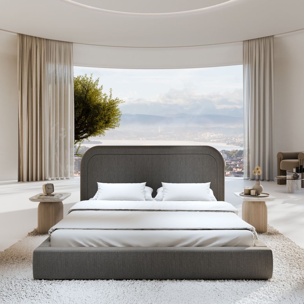 
Design Polsterbett „Masal“ mit Ablagefach, Webstoff Anthrazit - 140 x 200 cm