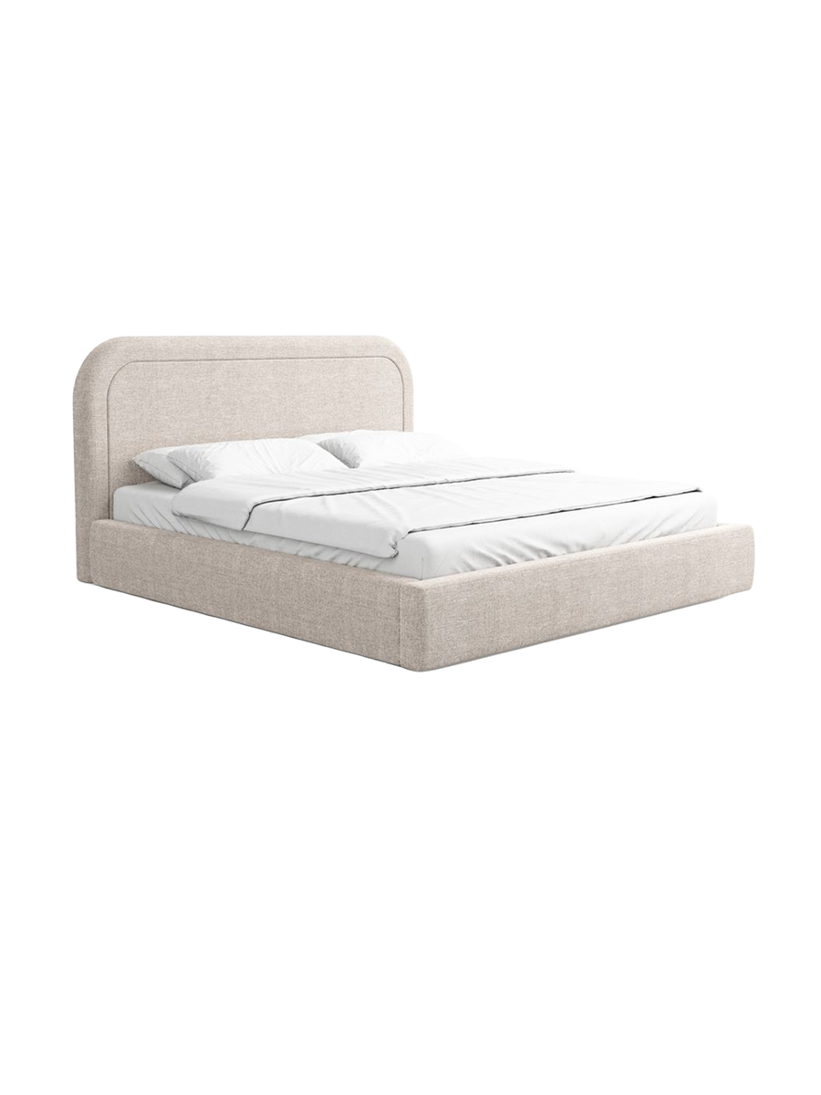 
Design Polsterbett „Masal“ mit Ablagefach, Webstoff Beige - 140 x 200 cm