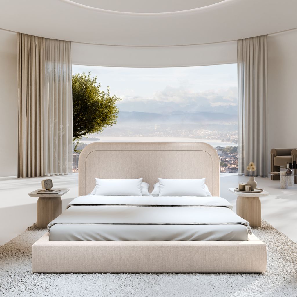 
Design Polsterbett „Masal“ mit Ablagefach, Webstoff Beige - 140 x 200 cm