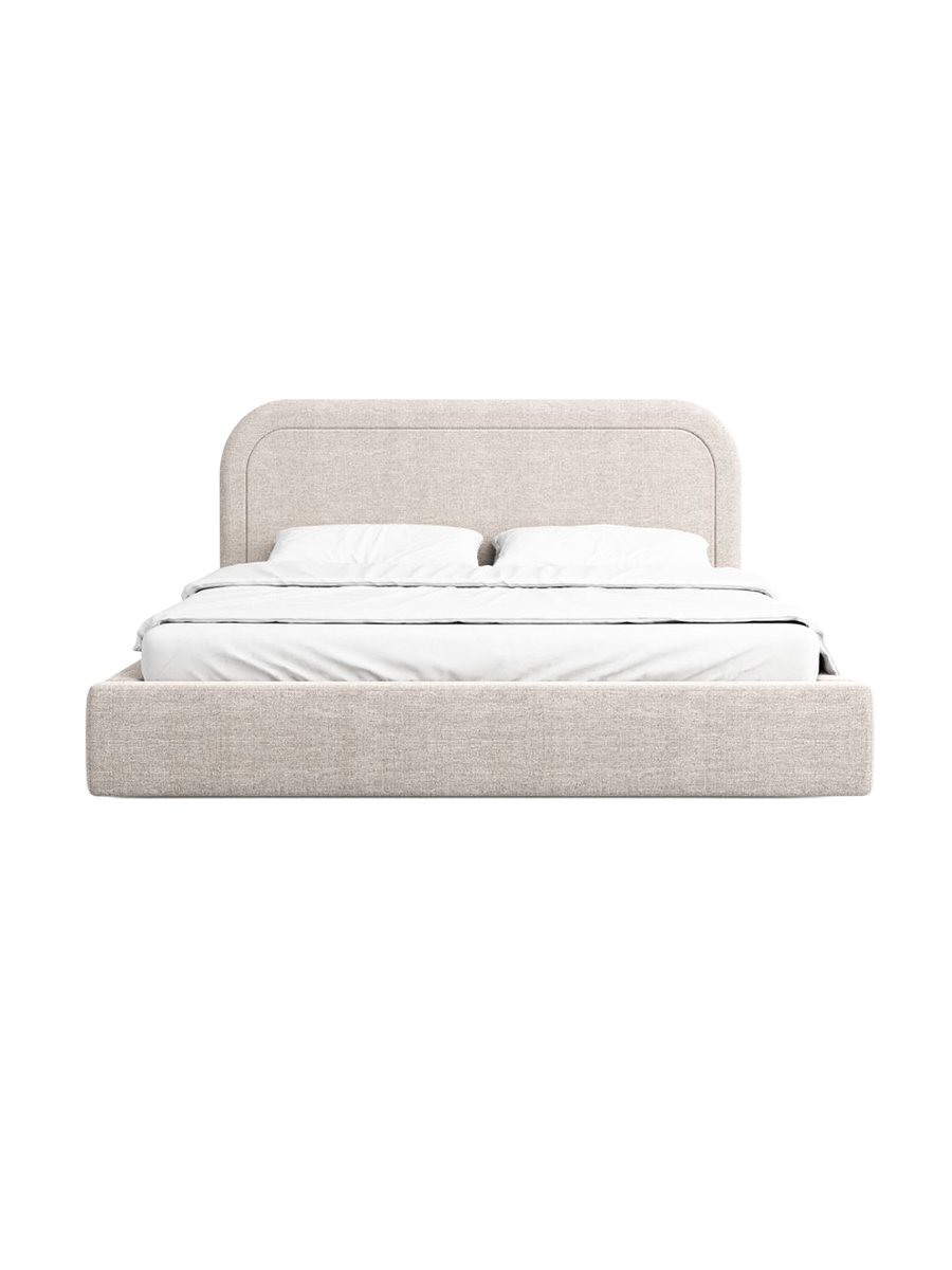 
Design Polsterbett „Masal“ mit Ablagefach, Webstoff Beige - 140 x 200 cm