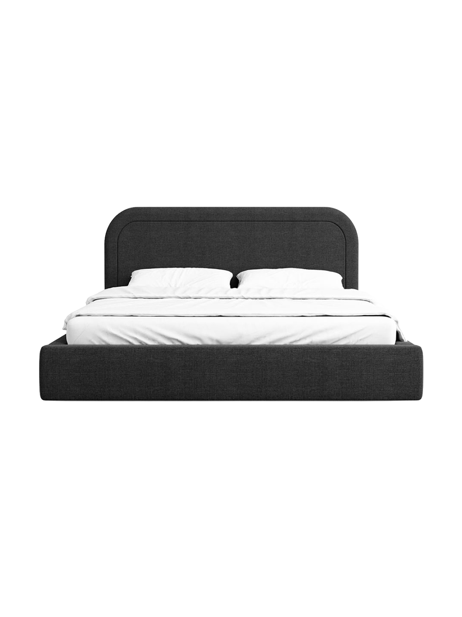 
Design Polsterbett „Masal“ mit Ablagefach, Webstoff Schwarz - 140 x 200 cm
