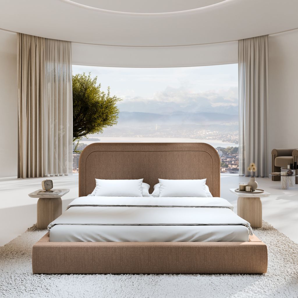 
Design Polsterbett „Masal“ mit Ablagefach, Webstoff Braun - 140 x 200 cm