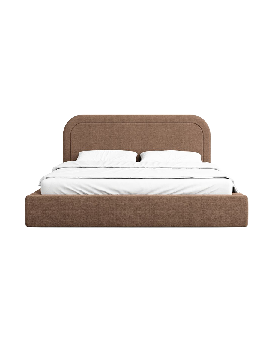
Design Polsterbett „Masal“ mit Ablagefach, Webstoff Braun - 140 x 200 cm