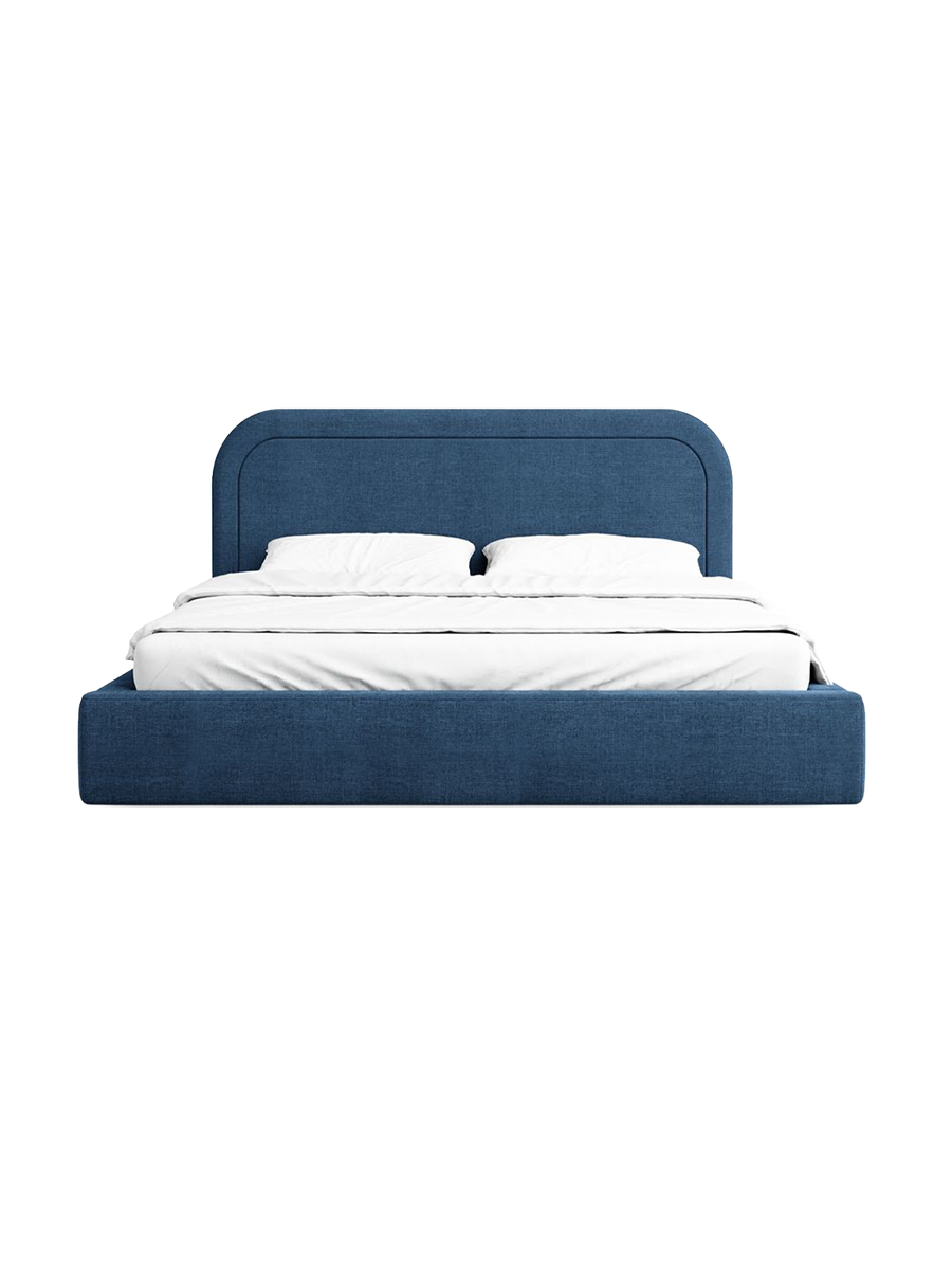 
Design Polsterbett „Masal“ mit Ablagefach, Webstoff Dunkelblau - 140 x 200 cm