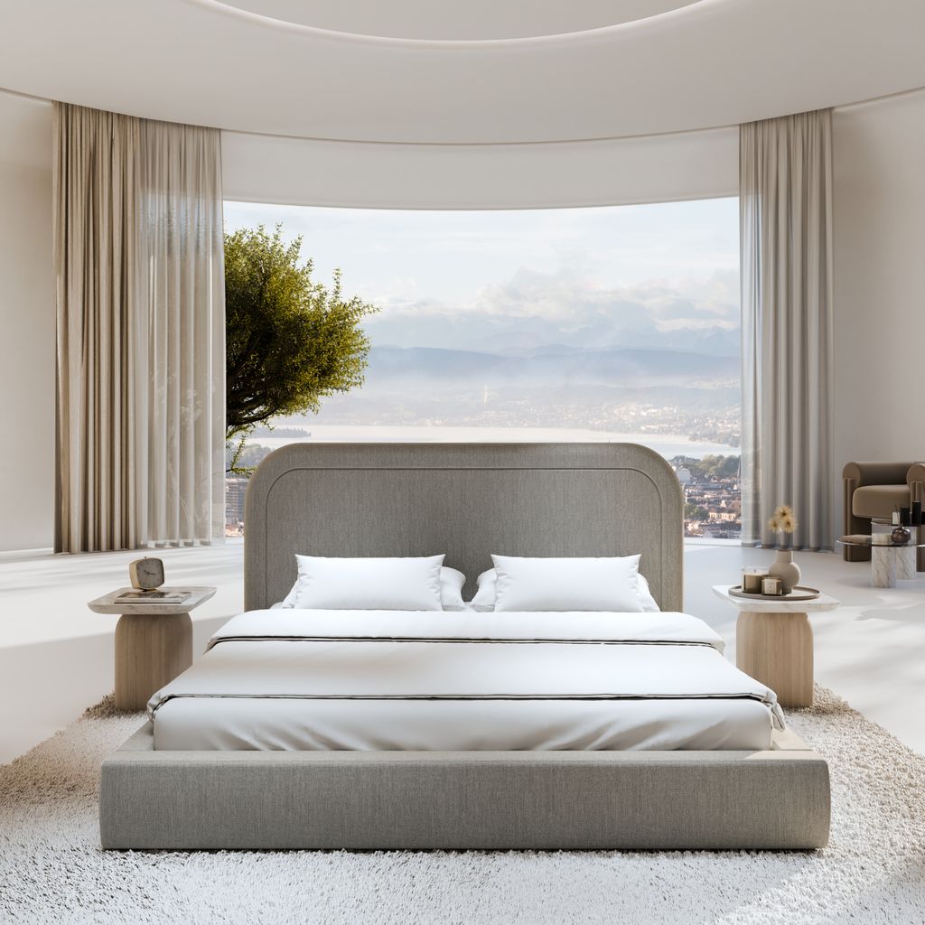 
Design Polsterbett „Masal“ mit Ablagefach, Webstoff Grau - 140 x 200 cm