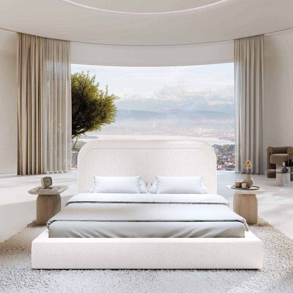 
Design Polsterbett „Masal“ mit Ablagefach, Webstoff Weiss - 140 x 200 cm