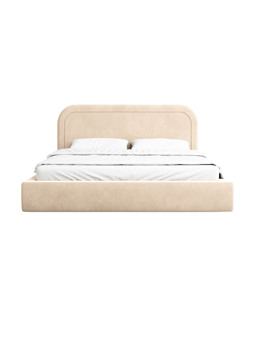 
Design Polsterbett „Masal“ mit Ablagefach, Samt Beige - 140 x 200 cm