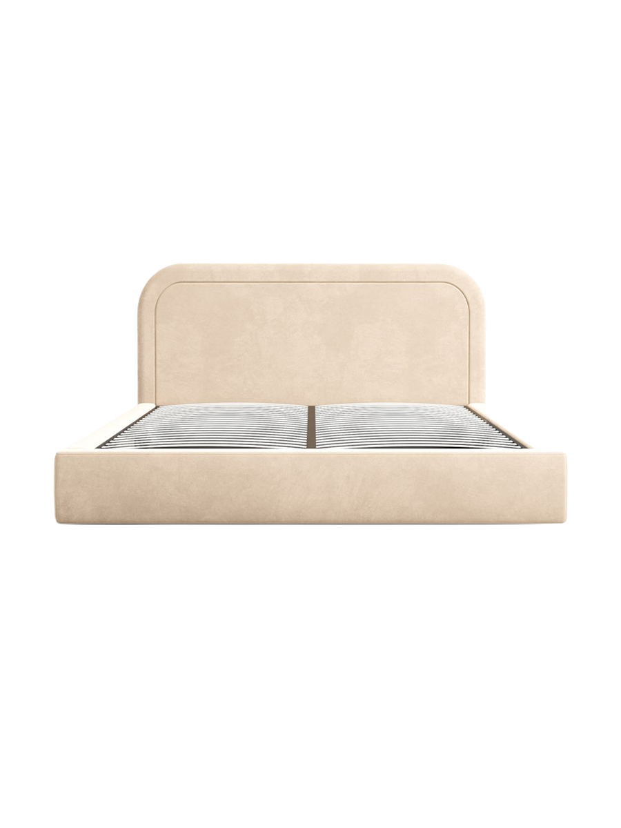 
Design Polsterbett „Masal“ mit Ablagefach, Samt Beige - 140 x 200 cm