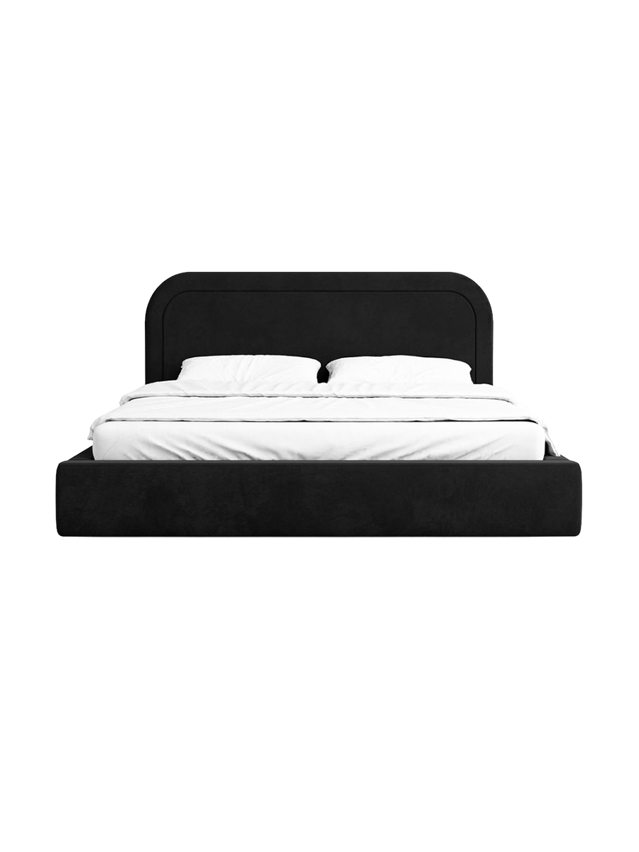 
Design Polsterbett „Masal“ mit Ablagefach, Samt Schwarz - 140 x 200 cm