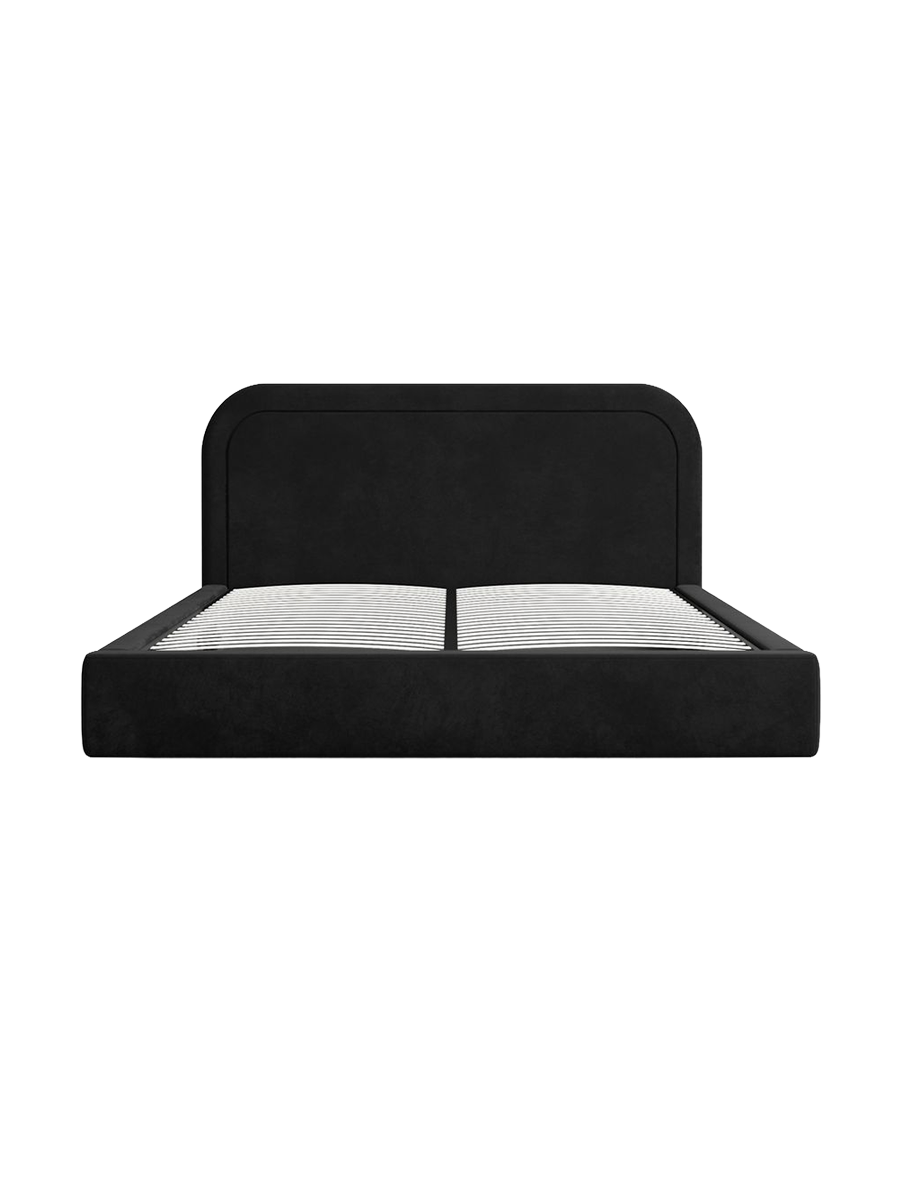 
Design Polsterbett „Masal“ mit Ablagefach, Samt Schwarz - 140 x 200 cm