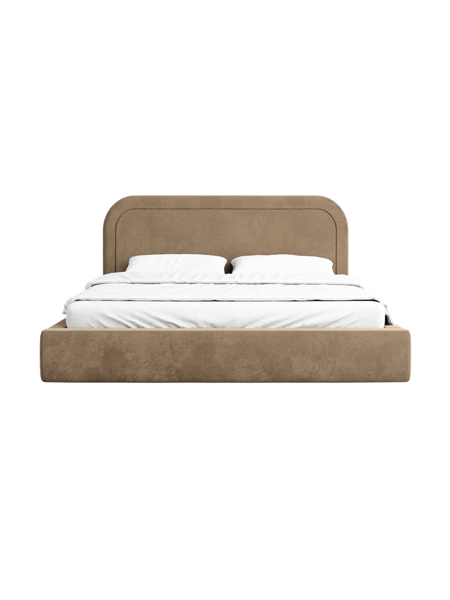 
Design Polsterbett „Masal“ mit Ablagefach, Samt Braun - 140 x 200 cm