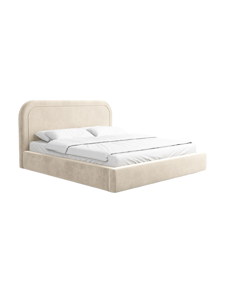 
Design Polsterbett „Masal“ mit Ablagefach, Samt Cream - 140 x 200 cm