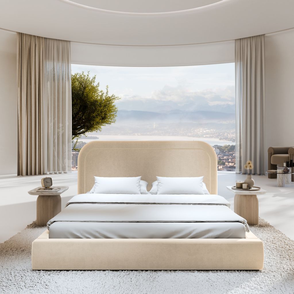 
Design Polsterbett „Masal“ mit Ablagefach, Samt Cream - 140 x 200 cm