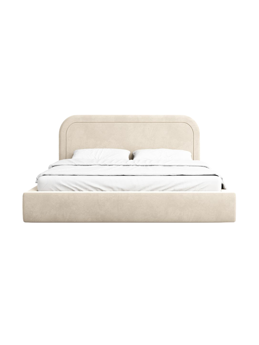 
Design Polsterbett „Masal“ mit Ablagefach, Samt Cream - 140 x 200 cm
