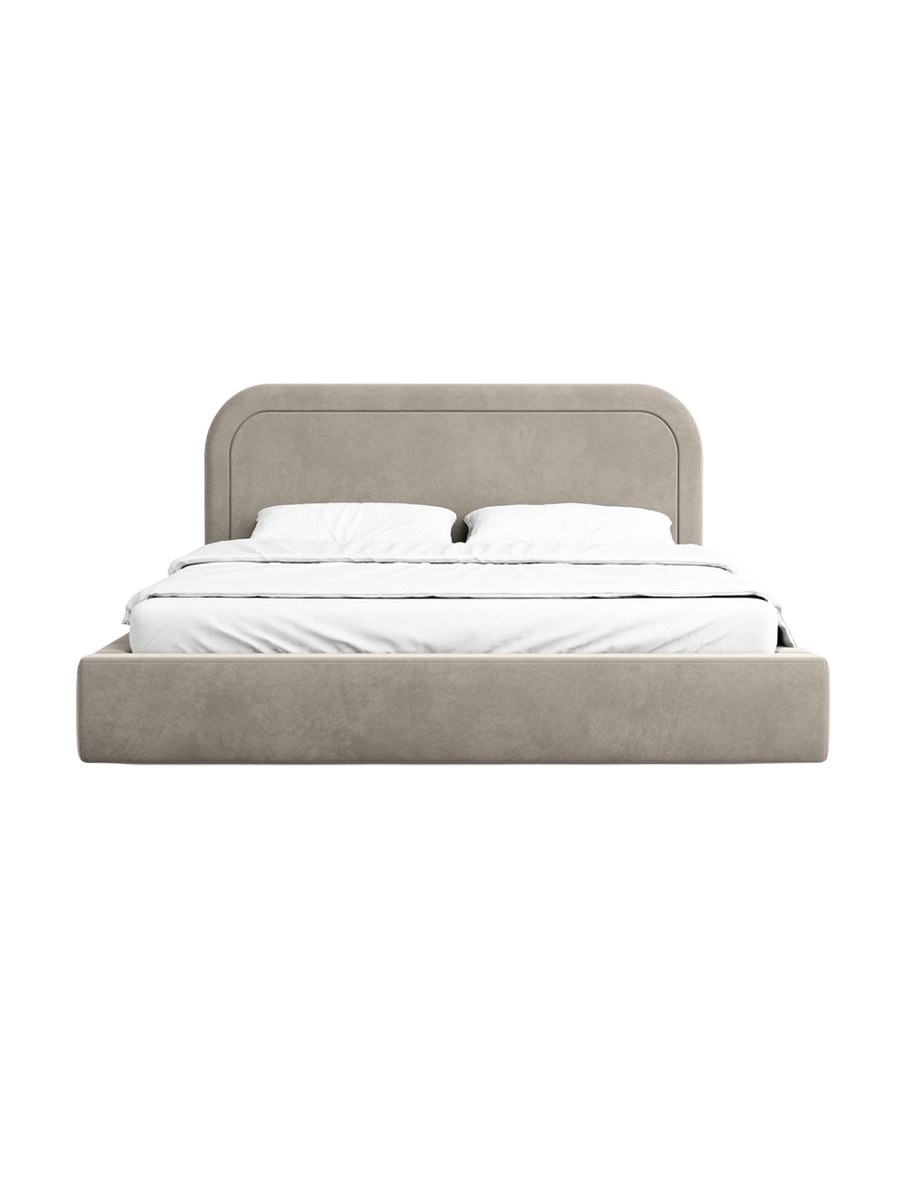 
Design Polsterbett „Masal“ mit Ablagefach, Samt Beige dunkel - 140 x 200 cm