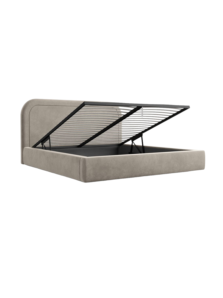 
Design Polsterbett „Masal“ mit Ablagefach, Samt Beige dunkel - 140 x 200 cm