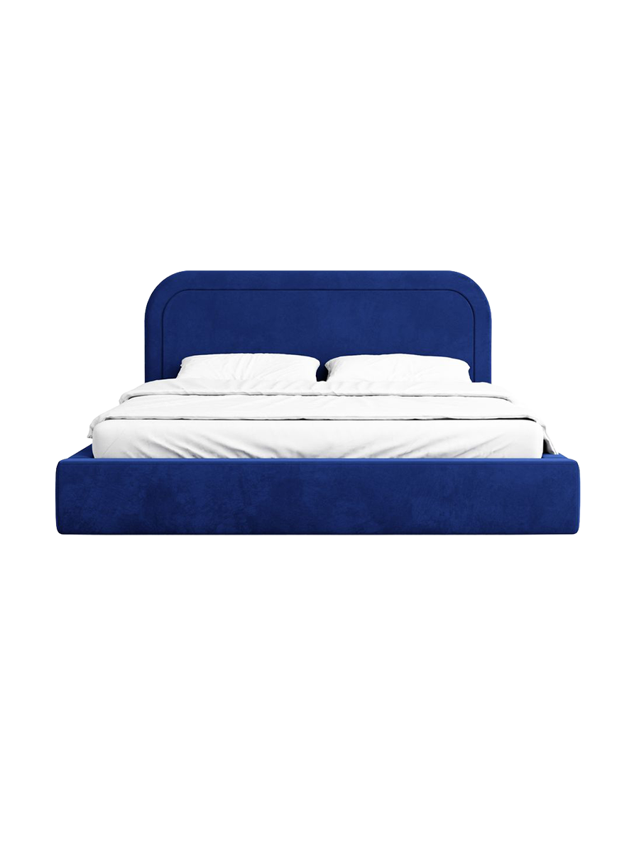 
Design Polsterbett „Masal“ mit Ablagefach, Samt Dunkelblau - 140 x 200 cm