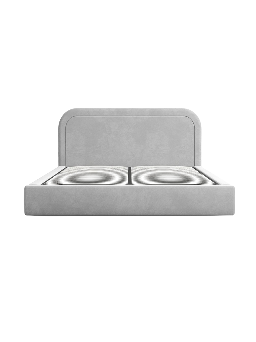
Design Polsterbett „Masal“ mit Ablagefach, Samt Hellgrau - 140 x 200 cm