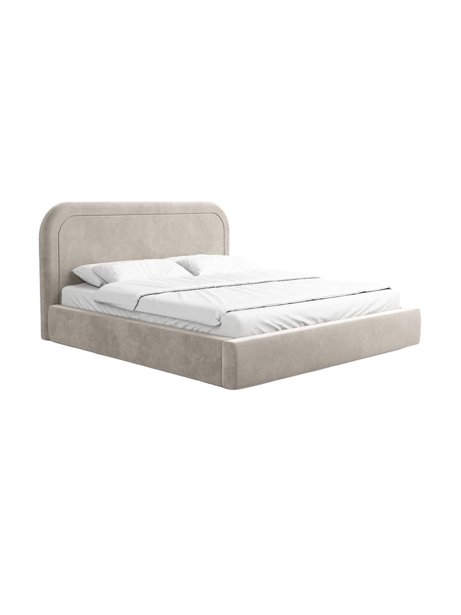 
Design Polsterbett „Masal“ mit Ablagefach, Samt Sand - 140 x 200 cm