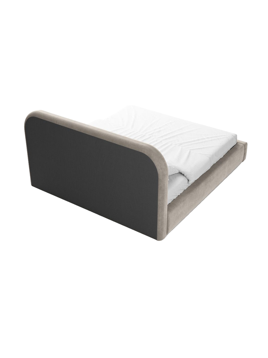 
Design Polsterbett „Masal“ mit Ablagefach, Samt Sand - 140 x 200 cm