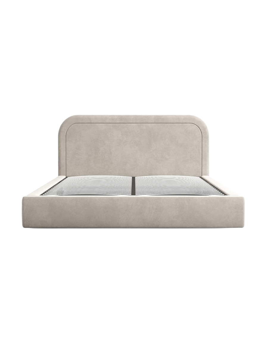 
Design Polsterbett „Masal“ mit Ablagefach, Samt Sand - 140 x 200 cm