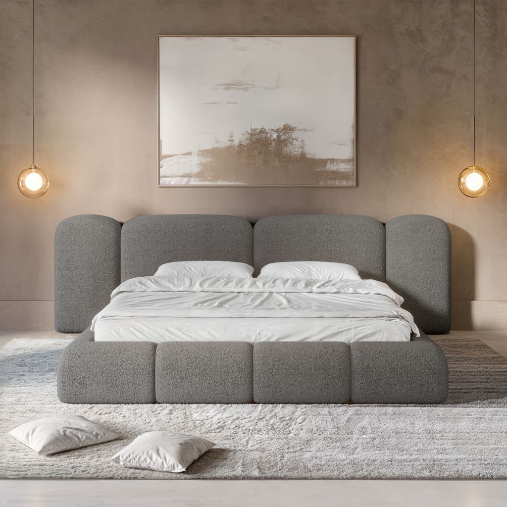 
Design Polsterbett „Salina“ mit Ablagefach, Bouclé Graphit - 140 x 200 cm