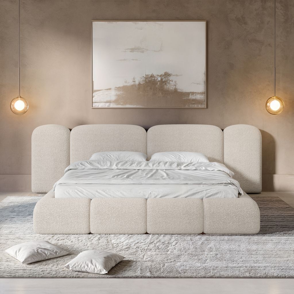 
Design Polsterbett „Salina“ mit Ablagefach, Bouclé Toffee - 140 x 200 cm