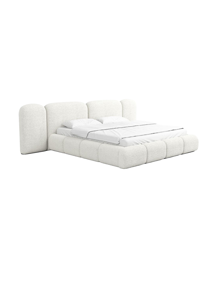
Design Polsterbett „Salina“ mit Ablagefach, Bouclé Weiss - 140 x 200 cm