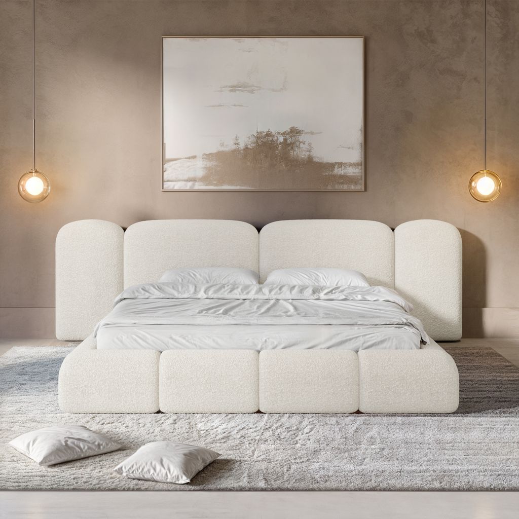 
Design Polsterbett „Salina“ mit Ablagefach, Bouclé Weiss - 140 x 200 cm