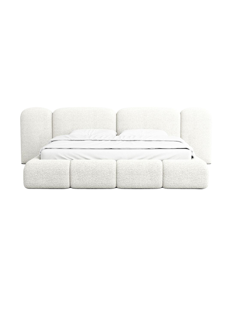 
Design Polsterbett „Salina“ mit Ablagefach, Bouclé Weiss - 140 x 200 cm