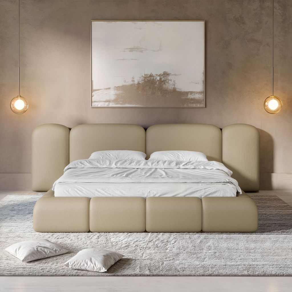 
Design Polsterbett „Salina“ mit Ablagefach, Kunstleder Beige dunkel - 140 x 200 cm