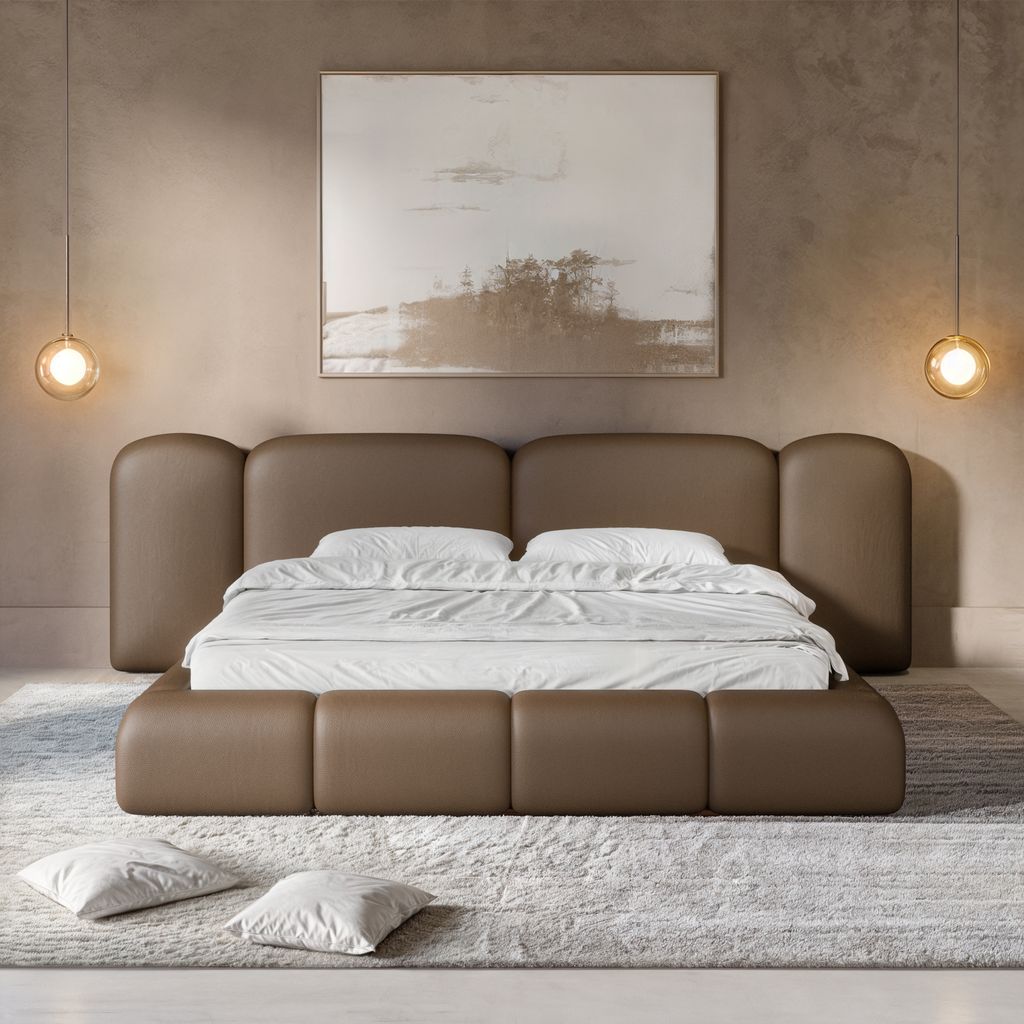 
Design Polsterbett „Salina“ mit Ablagefach, Kunstleder Dunkelbraun - 140 x 200 cm