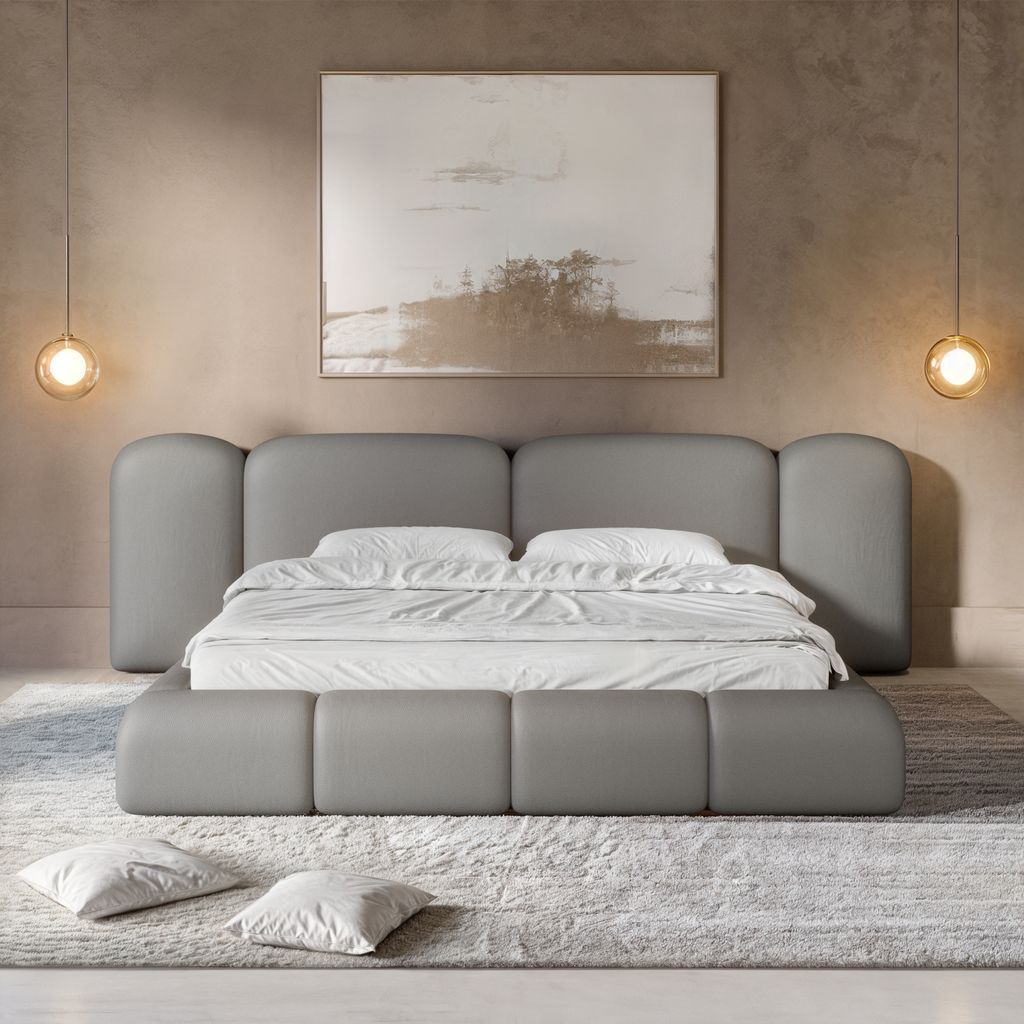 
Design Polsterbett „Salina“ mit Ablagefach, Kunstleder Grau - 140 x 200 cm