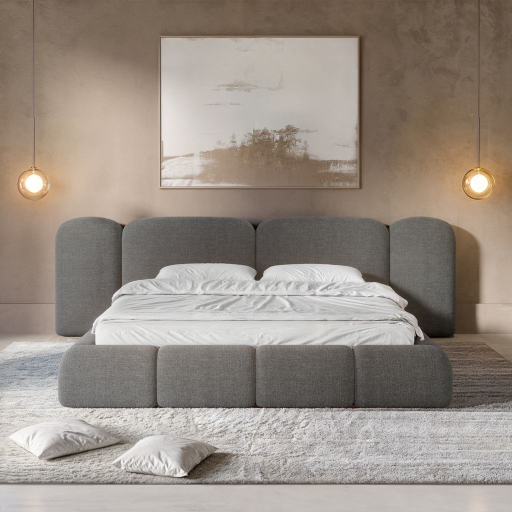 
Design Polsterbett „Salina“ mit Ablagefach, Webstoff Anthrazit - 140 x 200 cm