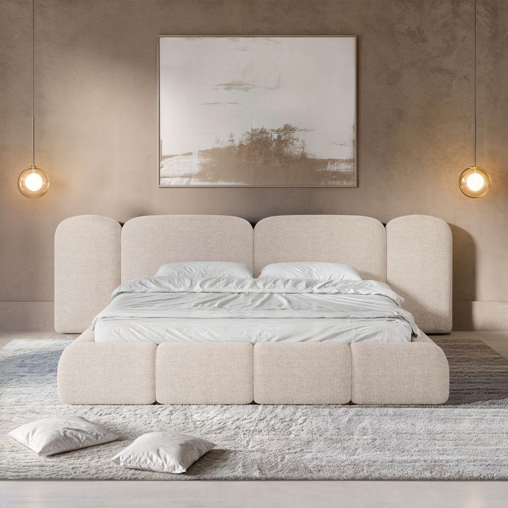 
Design Polsterbett „Salina“ mit Ablagefach, Webstoff Beige - 140 x 200 cm