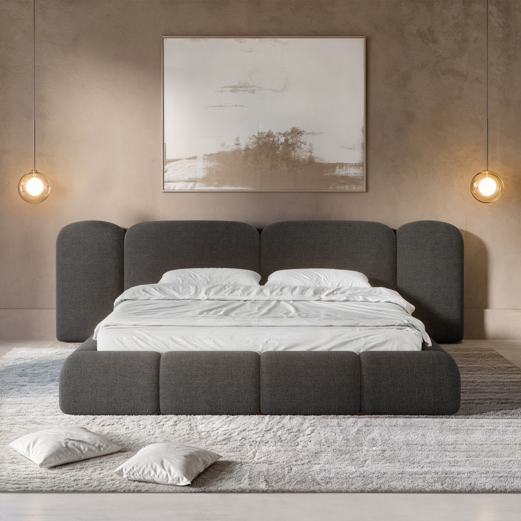 
Design Polsterbett „Salina“ mit Ablagefach, Webstoff Schwarz - 140 x 200 cm